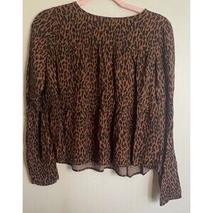 GAP- WOMENS Size Small -BROWN & BLACK ANIMAL PRINT LONG SLEEVE Peplum SHIRT